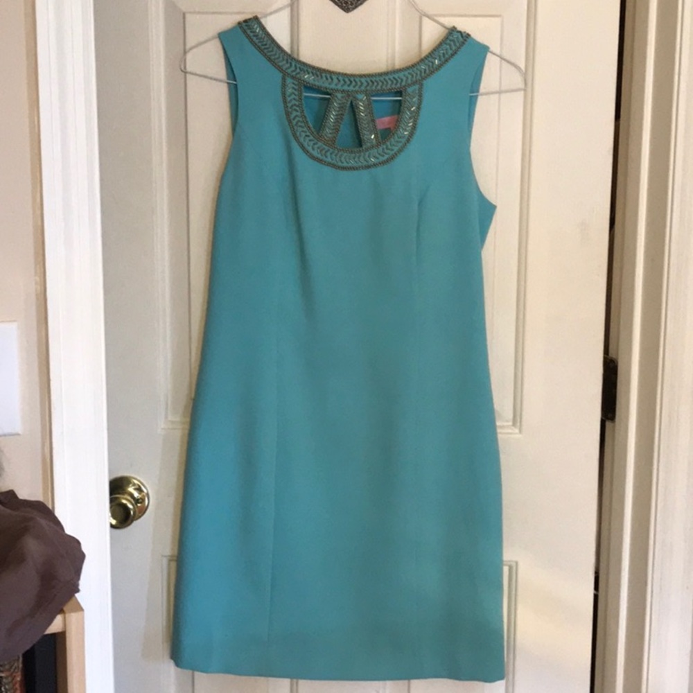 Lily Pulitzer Teal dress with studded neck line